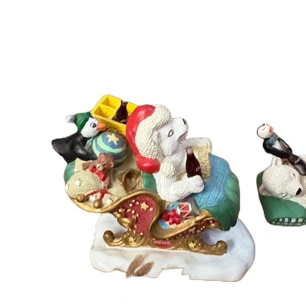 Coca-Cola Holiday Figurine Collection Polar Bear Cubs Penguin Christmas Bundle